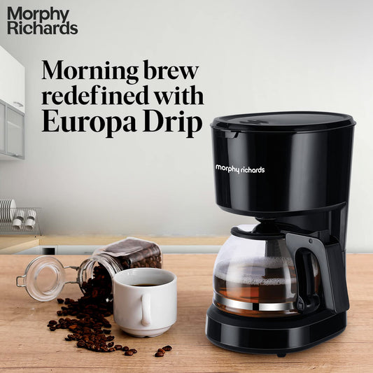 Morphy Richards Europa Drip Espresso Coffee Machine|600W Drip Coffee Maker|6-Cups Capacity|Anti-Drip Function|Dry Heat Protection|Warming Plate|2 Years Product Warranty|Black