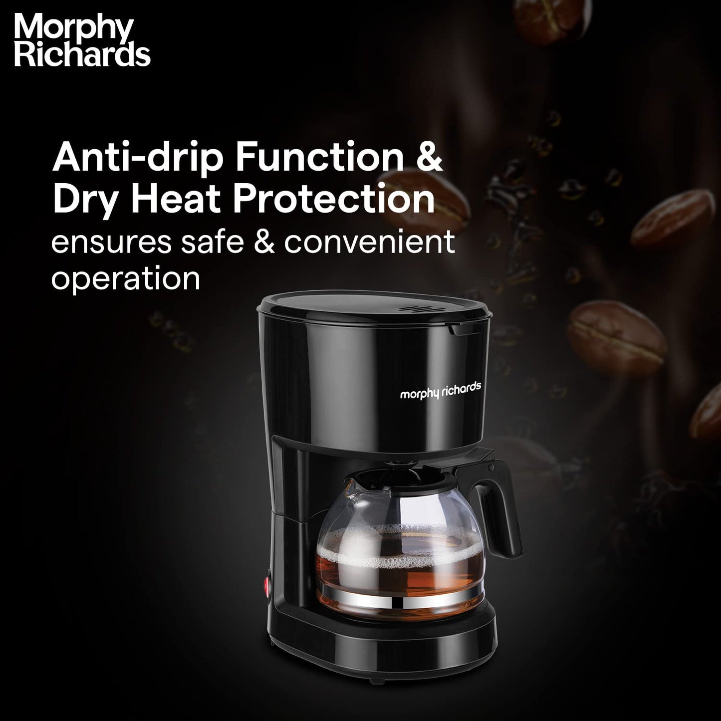 Morphy Richards Europa Drip Espresso Coffee Machine|600W Drip Coffee Maker|6-Cups Capacity|Anti-Drip Function|Dry Heat Protection|Warming Plate|2 Years Product Warranty|Black