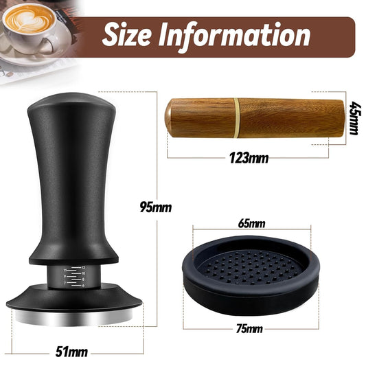 BeanZeek Espresso Tamper 51mm with WDT Tool, Calibrated Spring Loaded Coffee Tamper with Silicone Mat,100% Flat Stainless Steel Base Espresso Tools - Tamper for Espresso Machine