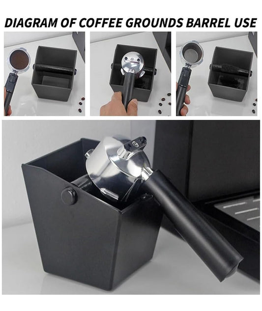 OXYGLOBE Coffee accessories, Espresso Knock Box with Knocking Bar Machine Accessory Suitable Espresso Machine Barista Tools(Matte Black) Kitchen Countertop Organizer