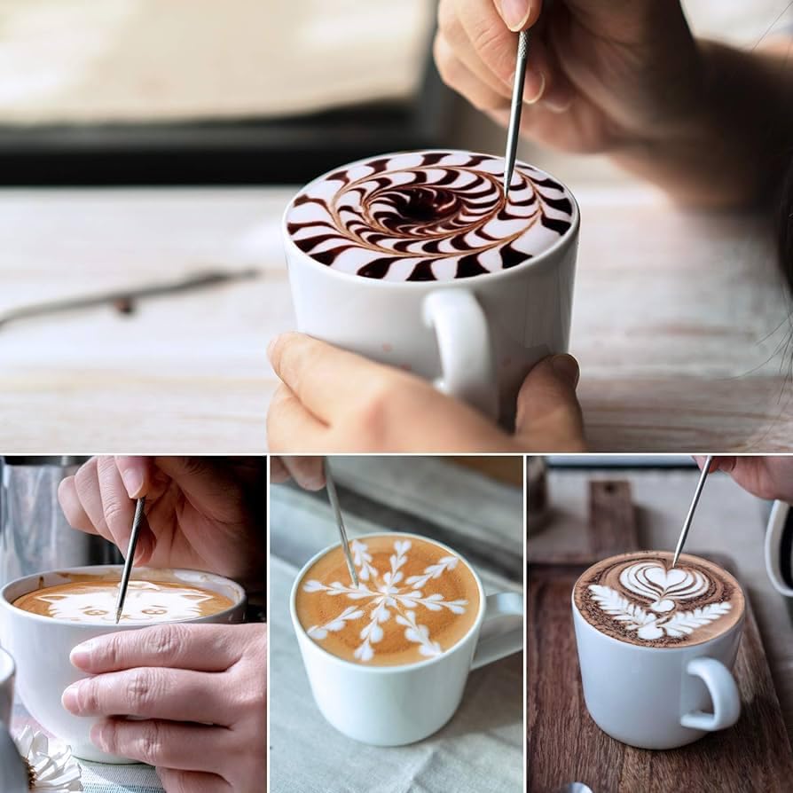 3D CREATIONS Stainless Steel Coffee Art Pen,Coffee Fancy Stitch Barista Tool for Cappuccino Latte Espresso Decorating,2 Pieces