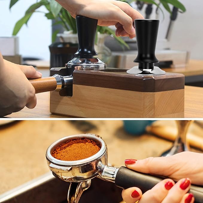 THW® 51mm Stainless steel base Espresso coffee Tamper Calibrated with Barista Coffee Tamper Spring Loaded, 100% Flat Base Tamper for Espresso Machine