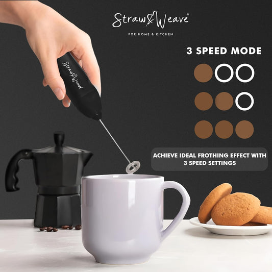 Coffee Frother Electric with Double Whisk | C Type Rechargeable Coffee Maker Machine for Home | 1 Year Warranty | Free Coffee Blender Recipe Book | Big Battery 1 Charge = 15 Days Use