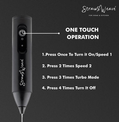 Coffee Frother Electric with Double Whisk | C Type Rechargeable Coffee Maker Machine for Home | 1 Year Warranty | Free Coffee Blender Recipe Book | Big Battery 1 Charge = 15 Days Use