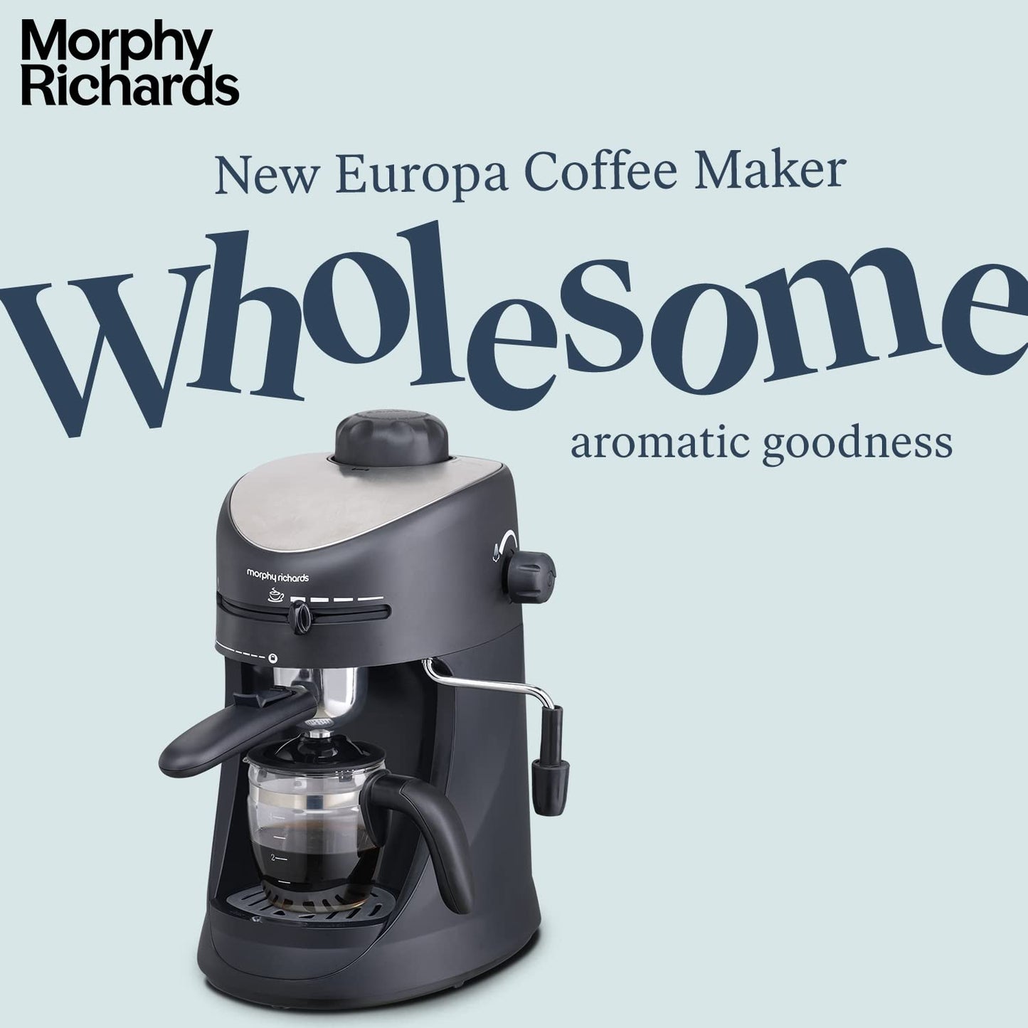 Morphy Richards Europa 800-Watt Espresso and Cappuccino Coffee Maker | Capacity 4-Cup|Coffee Strength Selector|Milk Frothing Nozzle|Removable Drip Tray for Easy Cleaning|2 Year Product Warranty| Black