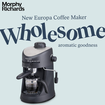 Morphy Richards Europa 800-Watt Espresso and Cappuccino Coffee Maker | Capacity 4-Cup|Coffee Strength Selector|Milk Frothing Nozzle|Removable Drip Tray for Easy Cleaning|2 Year Product Warranty| Black