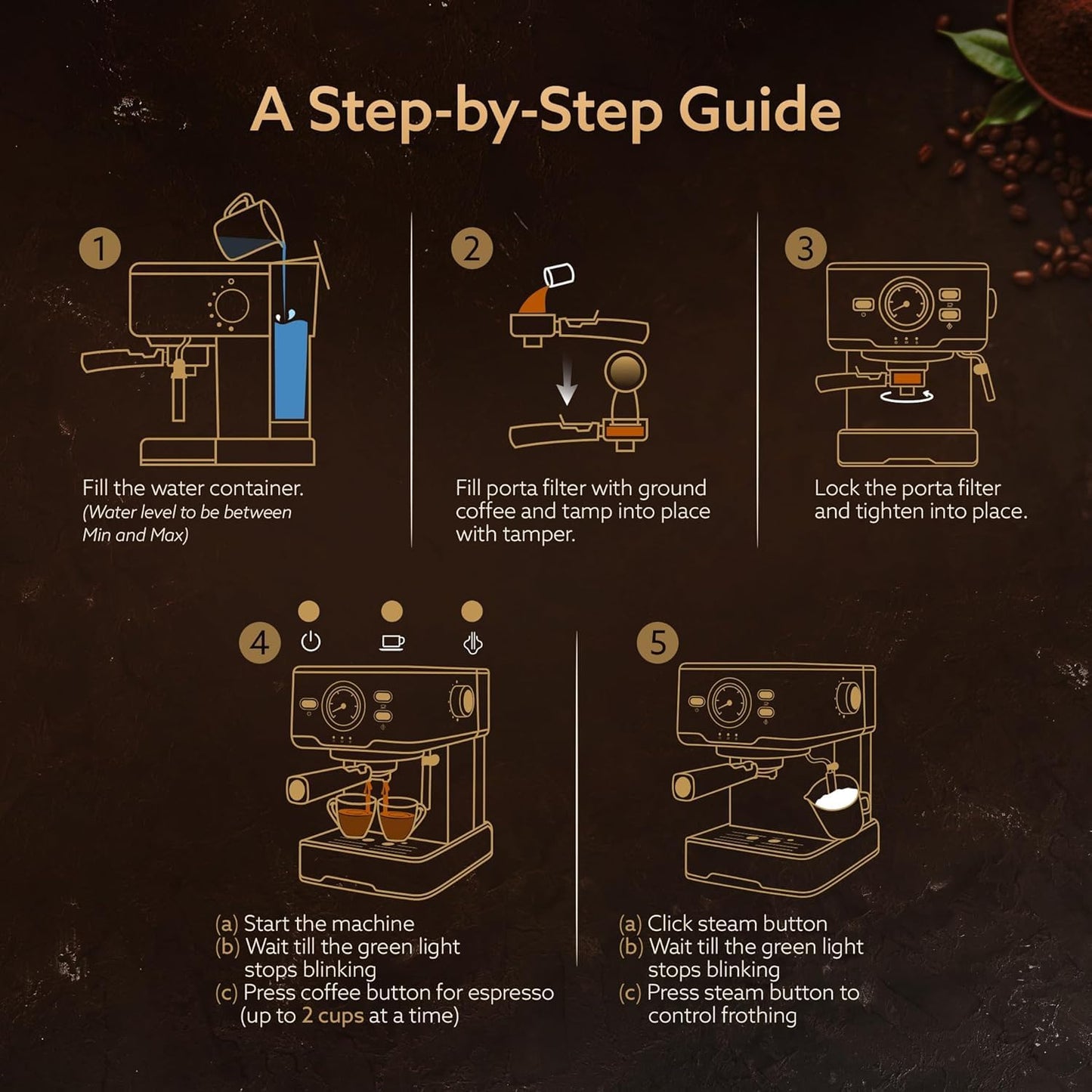 AGARO Imperial Espresso Coffee Maker, Coffee Machine, 15 Bars, With Foaming Milk