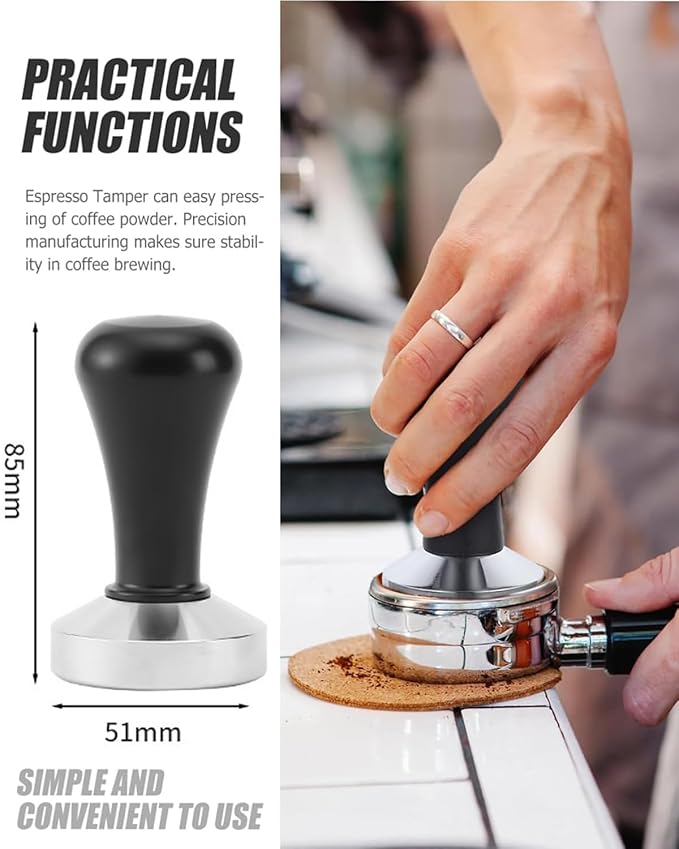 NHCDFA 2 PCS Coffee Accessories, Coffee Puck, Natural Wood Handle and Stand, Coffee Accessories for Espresso Stirring Distribution Barista Home Kitchen Barista