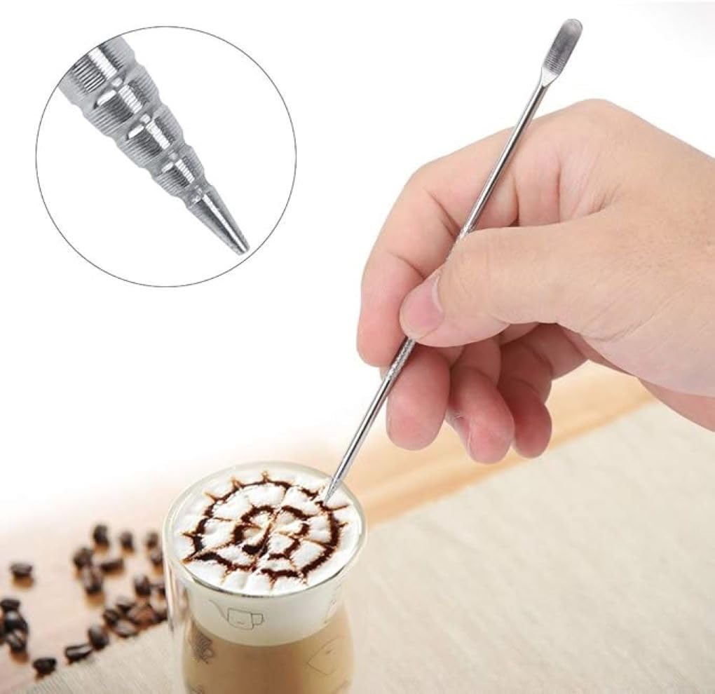 3D CREATIONS Stainless Steel Coffee Art Pen,Coffee Fancy Stitch Barista Tool for Cappuccino Latte Espresso Decorating,2 Pieces